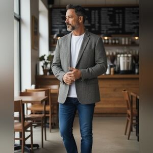 Lauren Ralph Lauren Wool Blazer Mens 48R Slim Gray Herringbone Tweed Sport Coat